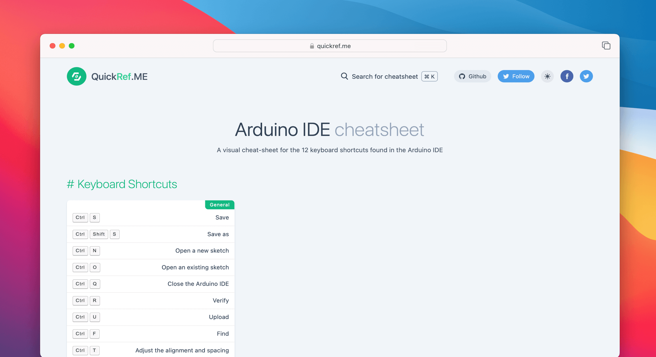Arduino IDE Cheat Sheet & Quick Reference