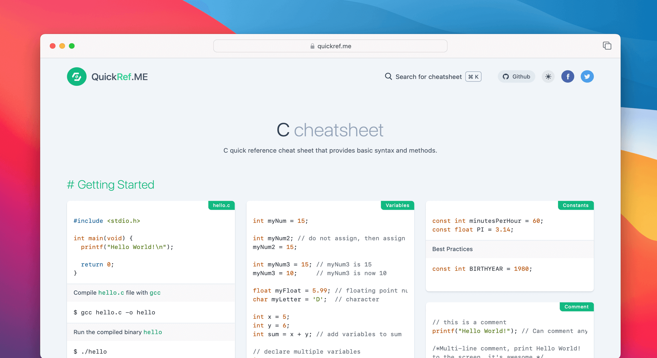 C Cheat Sheet & Quick Reference