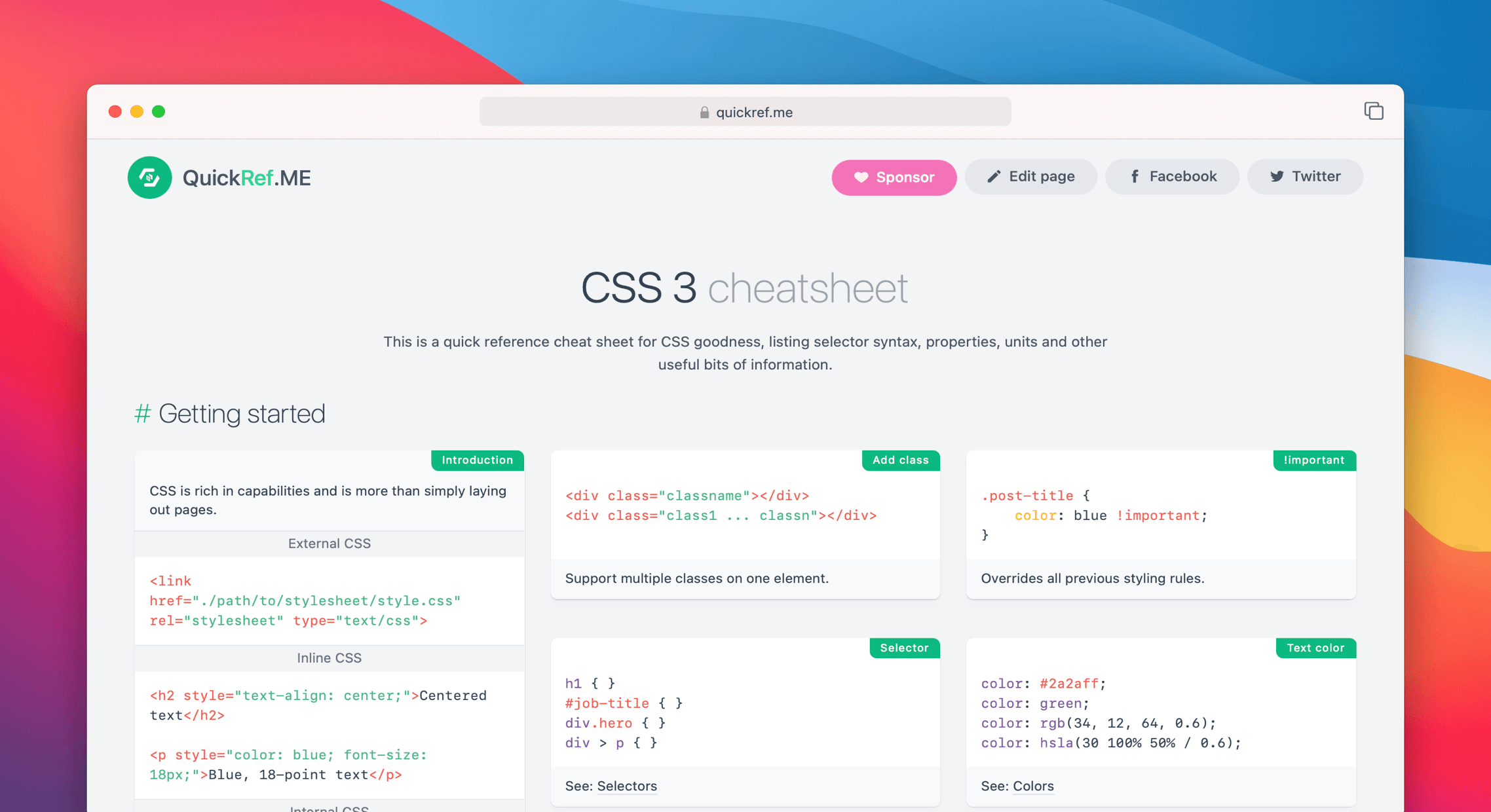 CSS 3 Cheat Sheet & Quick Reference