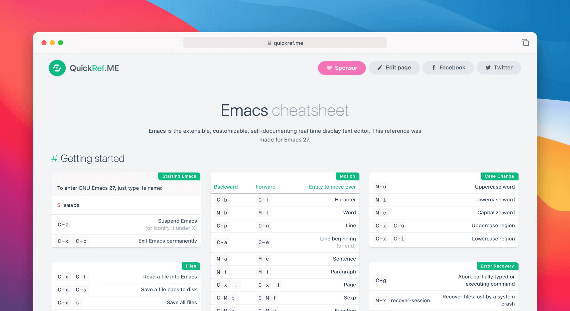 Emacs Cheat Sheet Amp Quick Reference