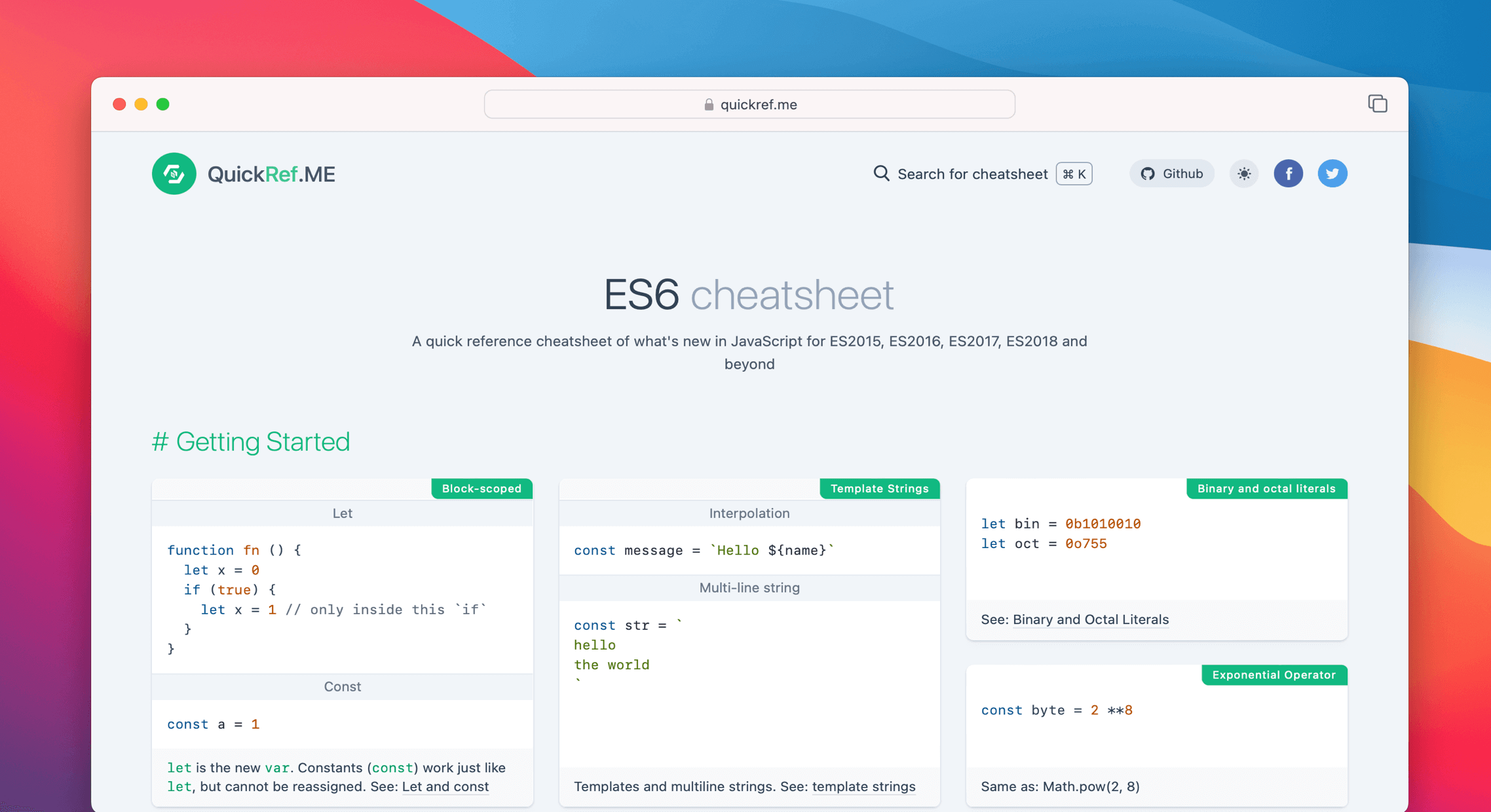 ES6 Cheat Sheet & Quick Reference