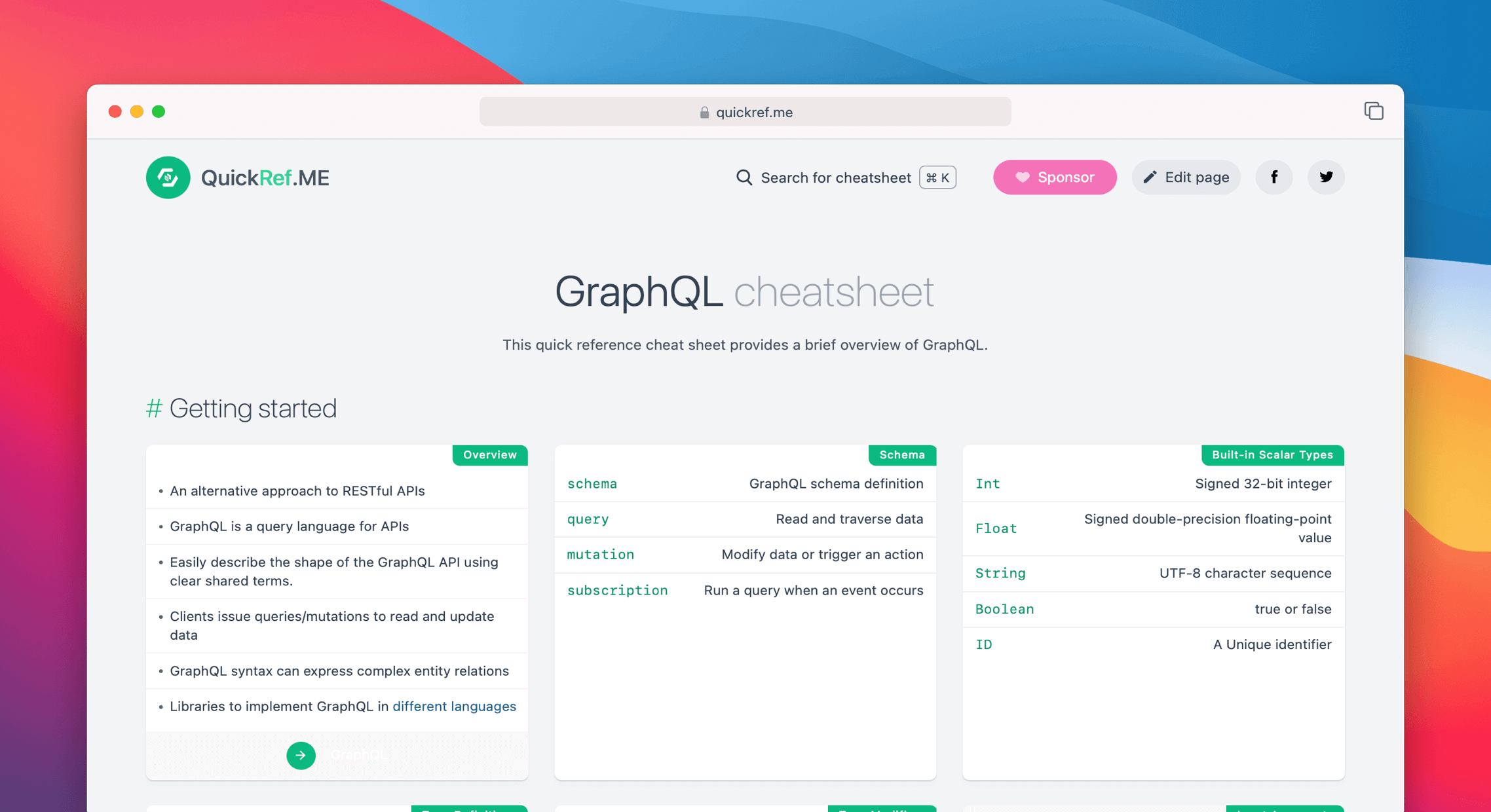 GraphQL Cheat Sheet & Quick Reference