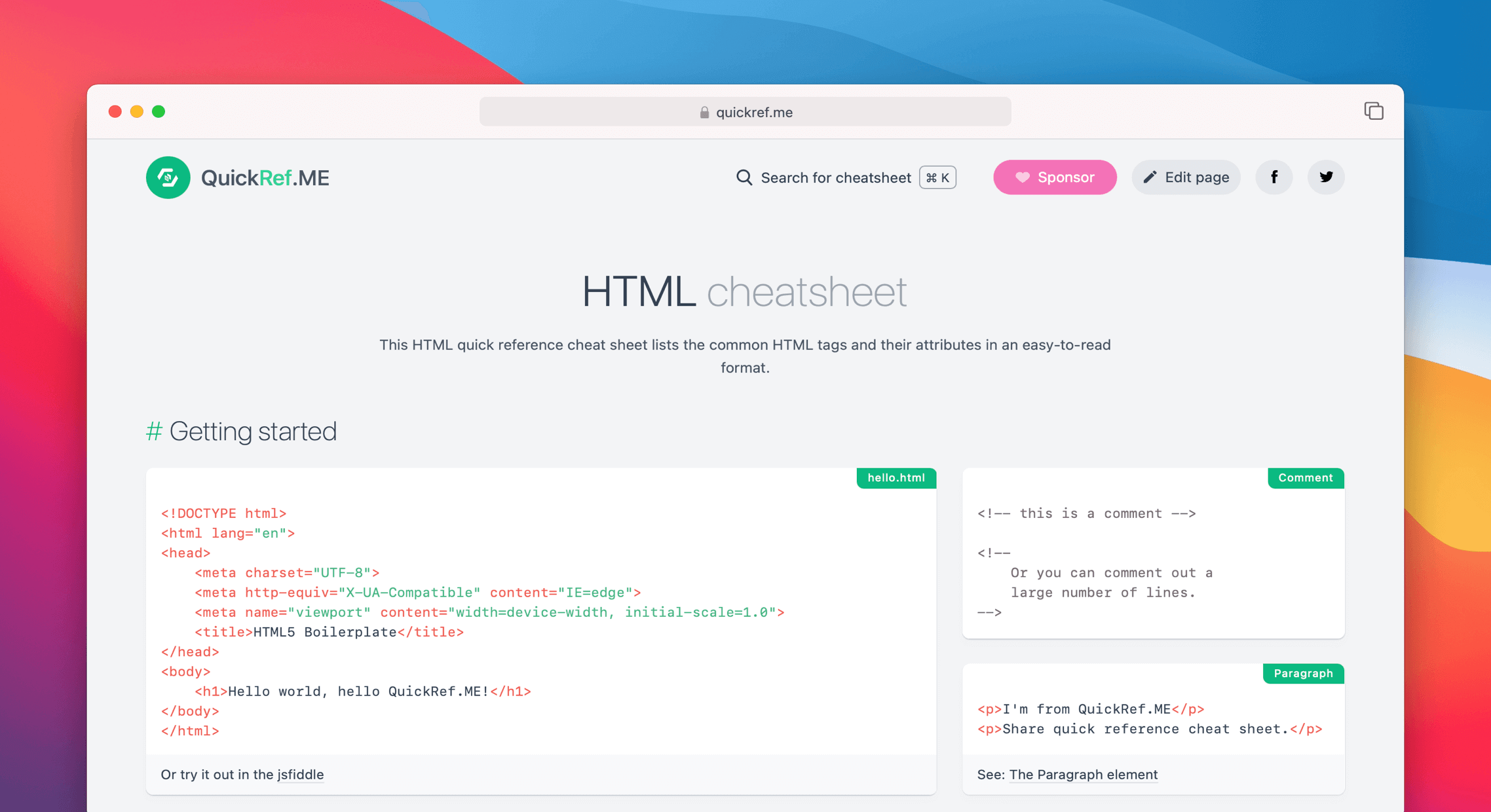 Html Code Cheat Sheet