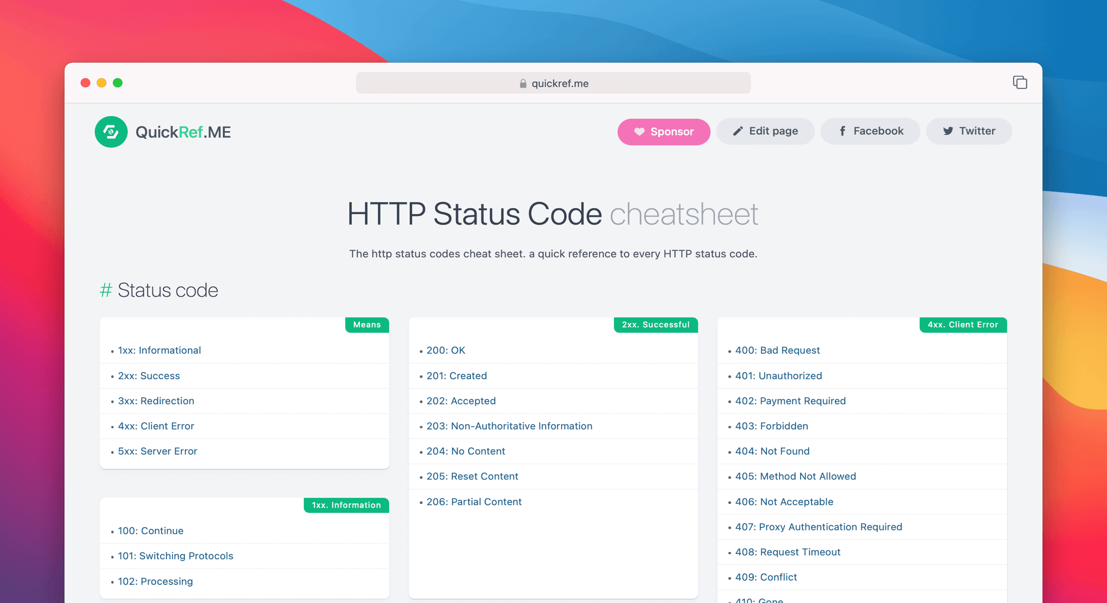 HTTP Status Codes Cheat Sheet by kstep - Download free from