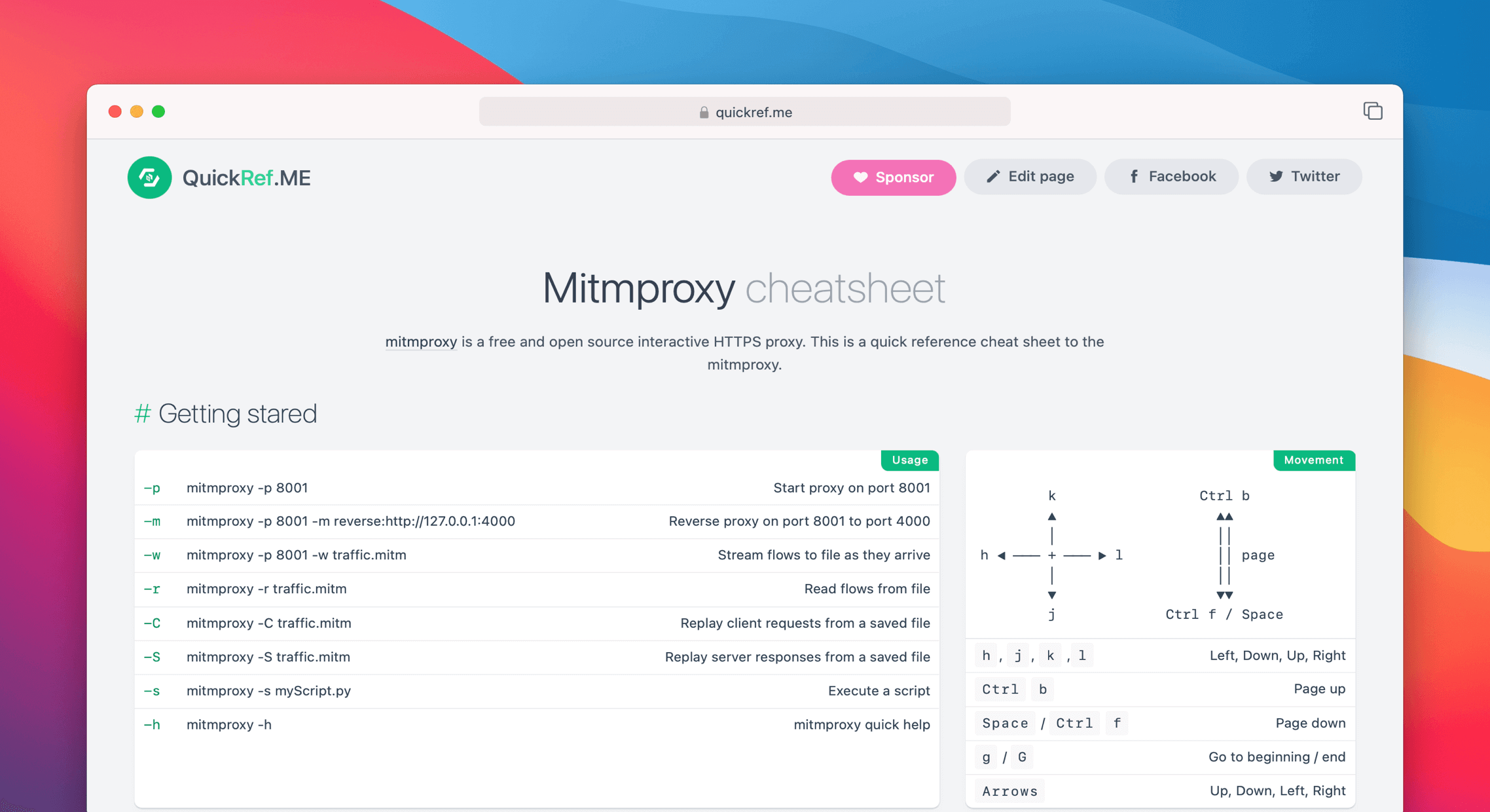 Mitmproxy Cheat Sheet & Quick Reference