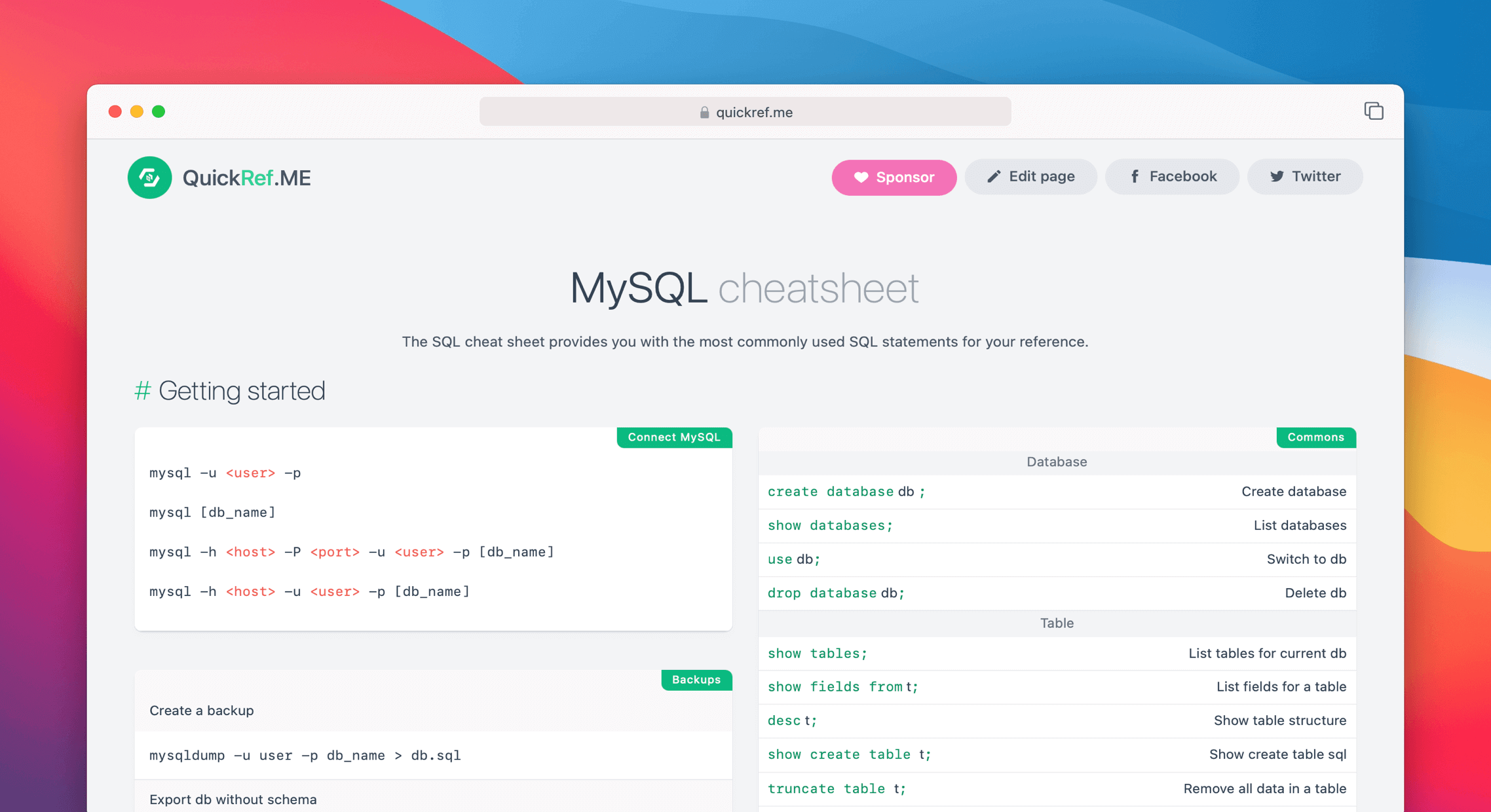 MySQL Cheat Sheet & Quick Reference