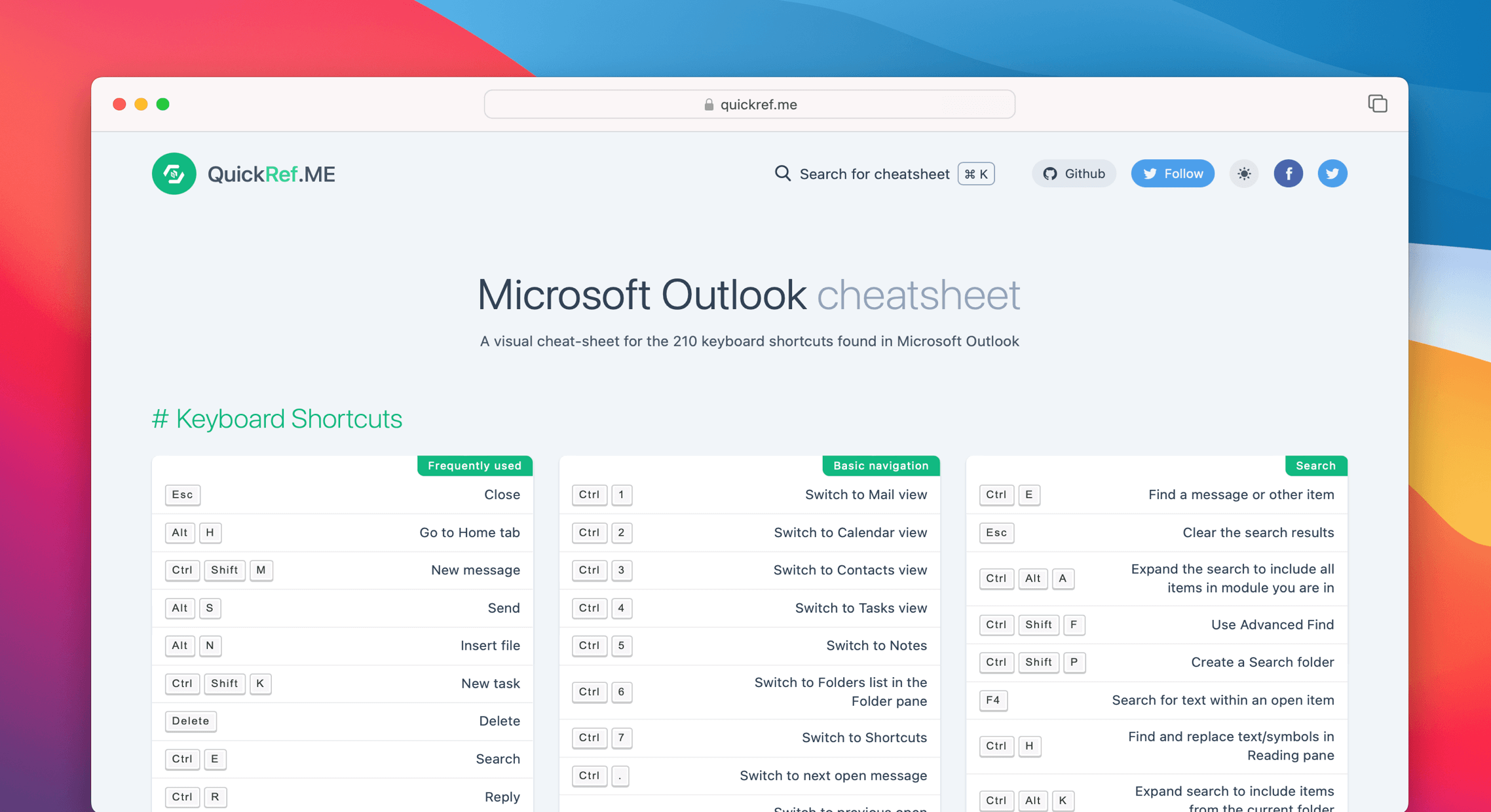 Outlook for Microsoft 365 cheat sheet