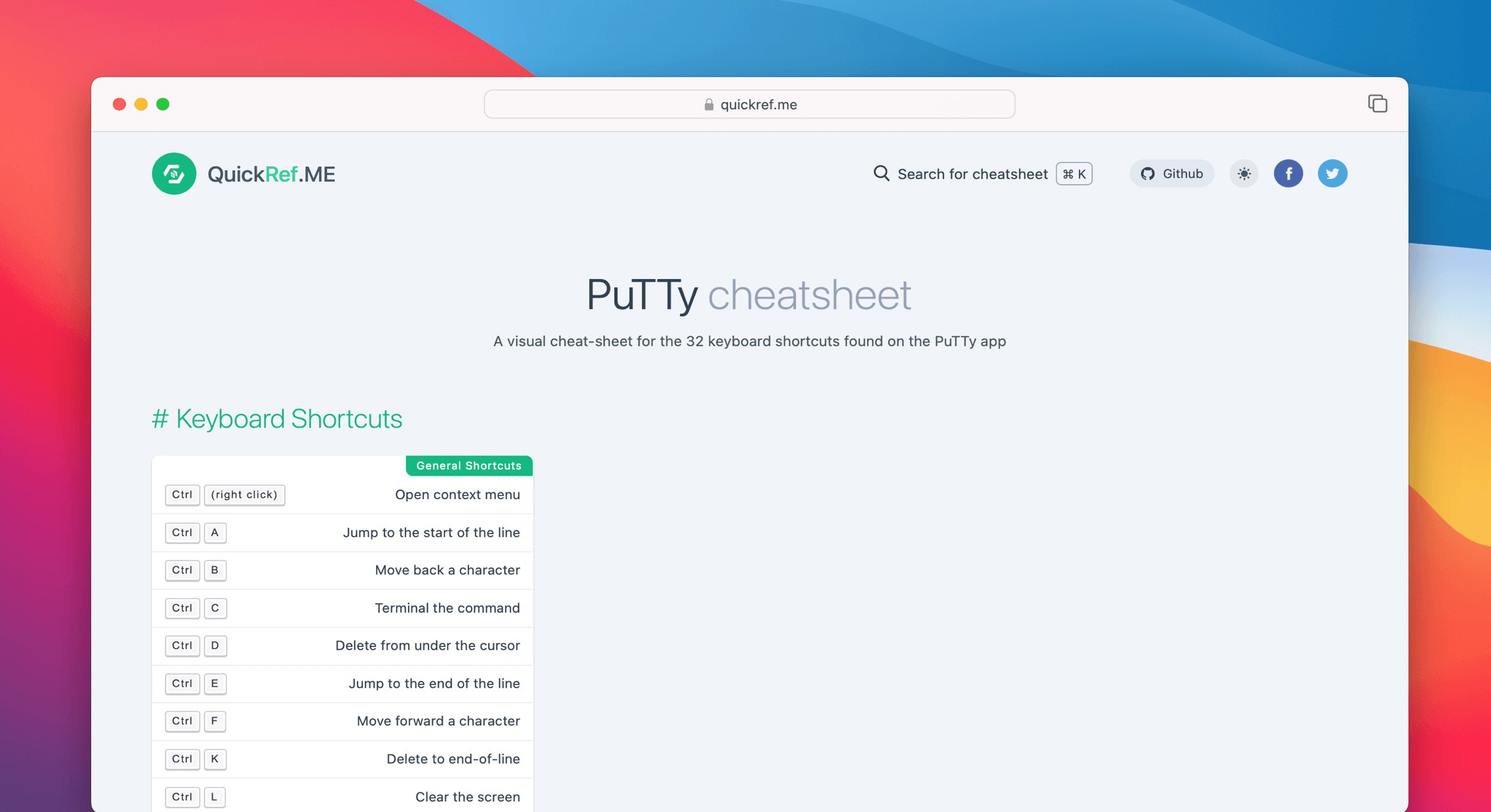 PuTTy Cheat Sheet & Quick Reference
