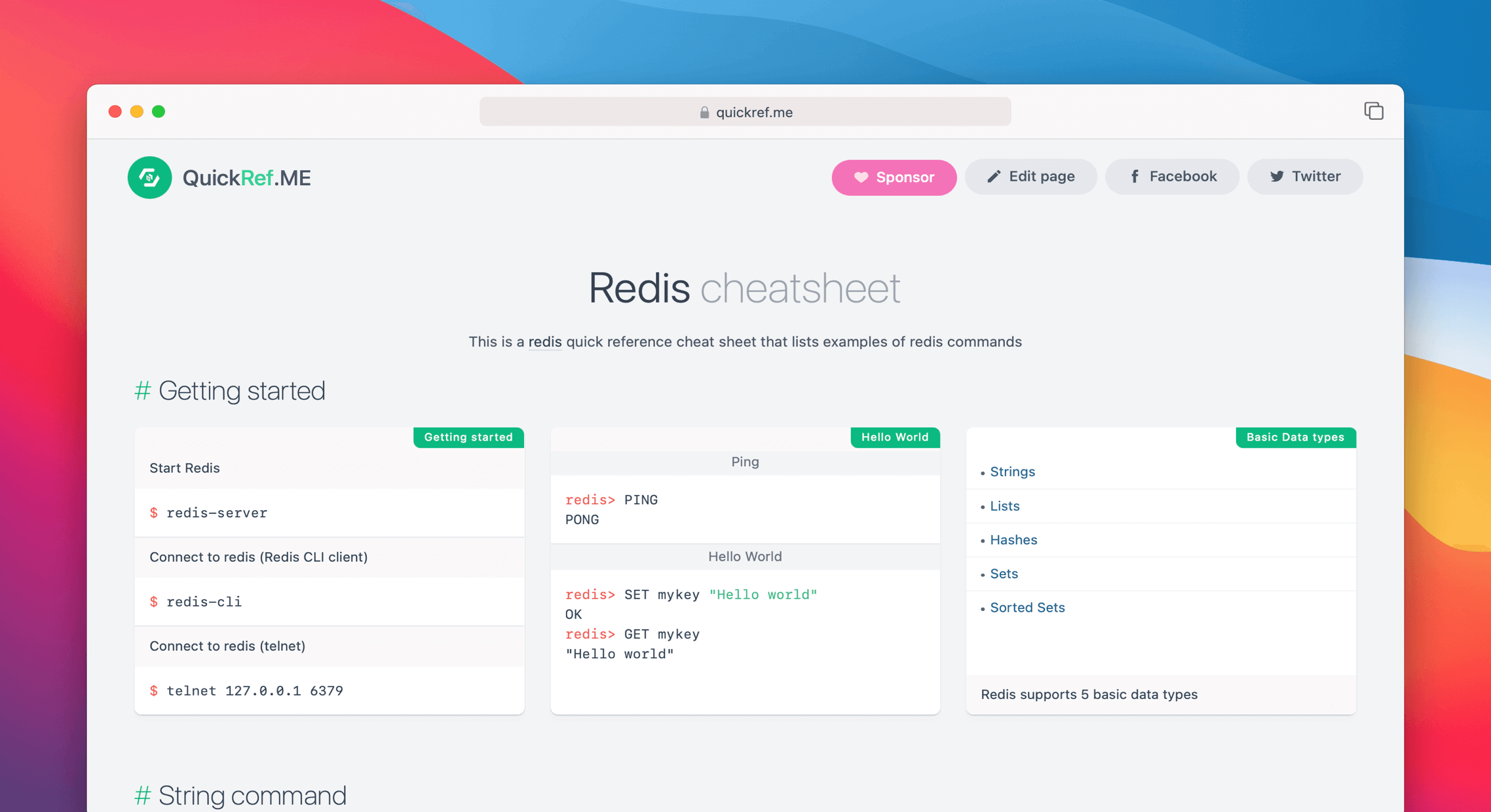 Redis Cheat Sheet & Quick Reference