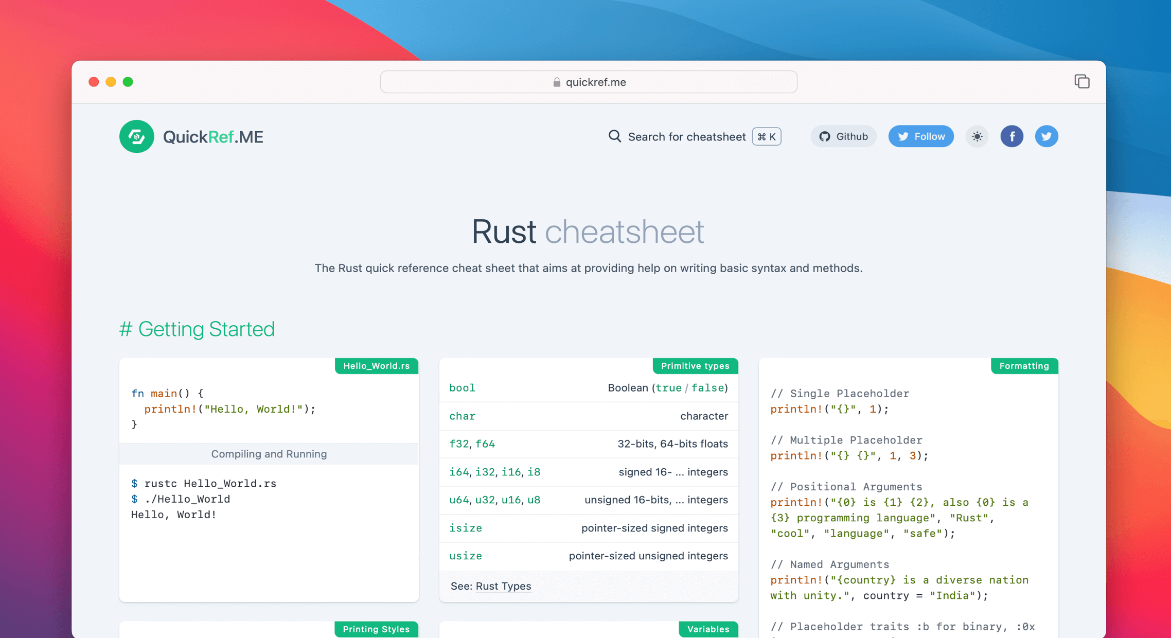 Rust Cheat Sheet & Quick Reference