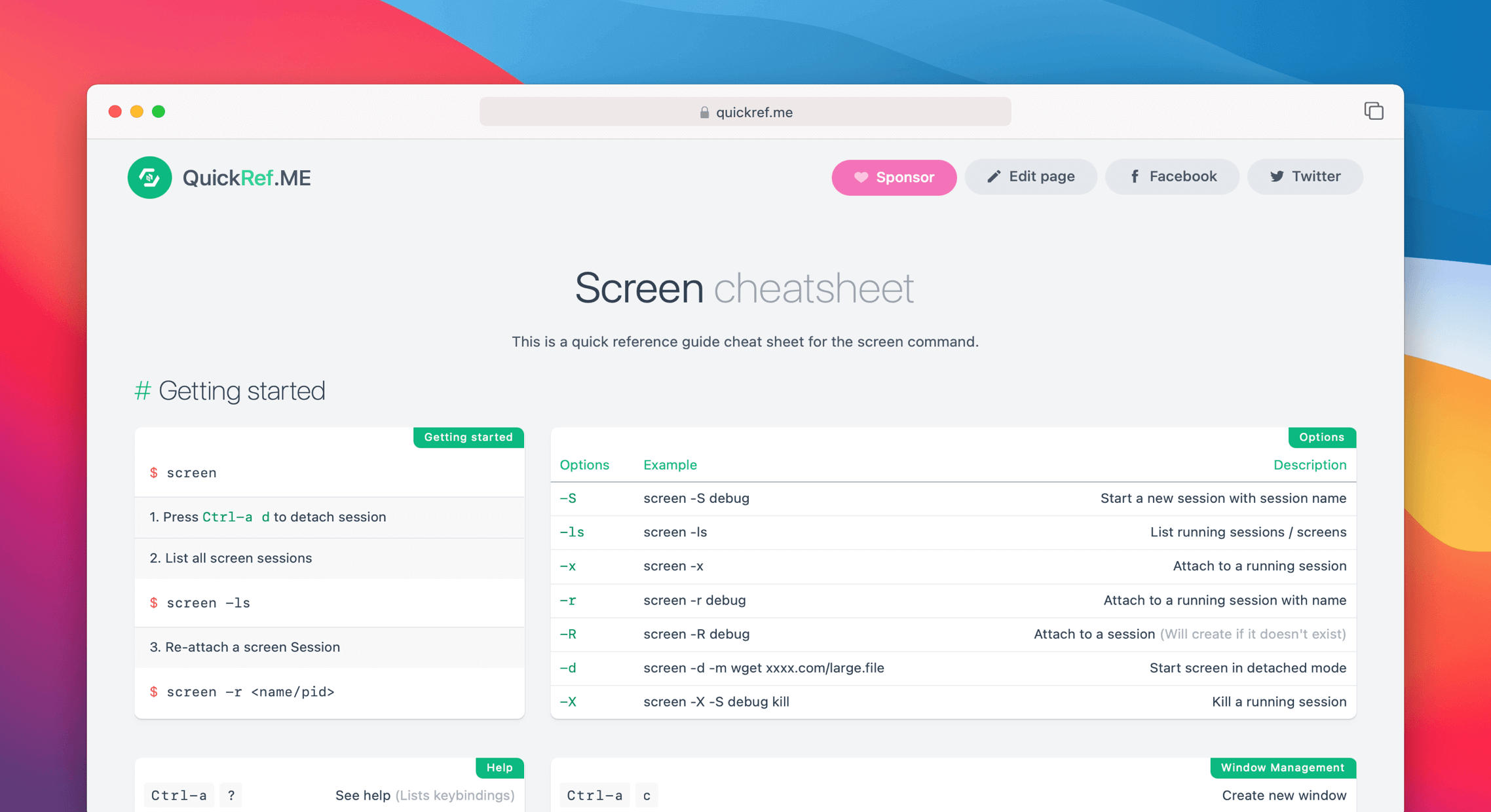 Screen Command Cheat Sheet & Quick Reference