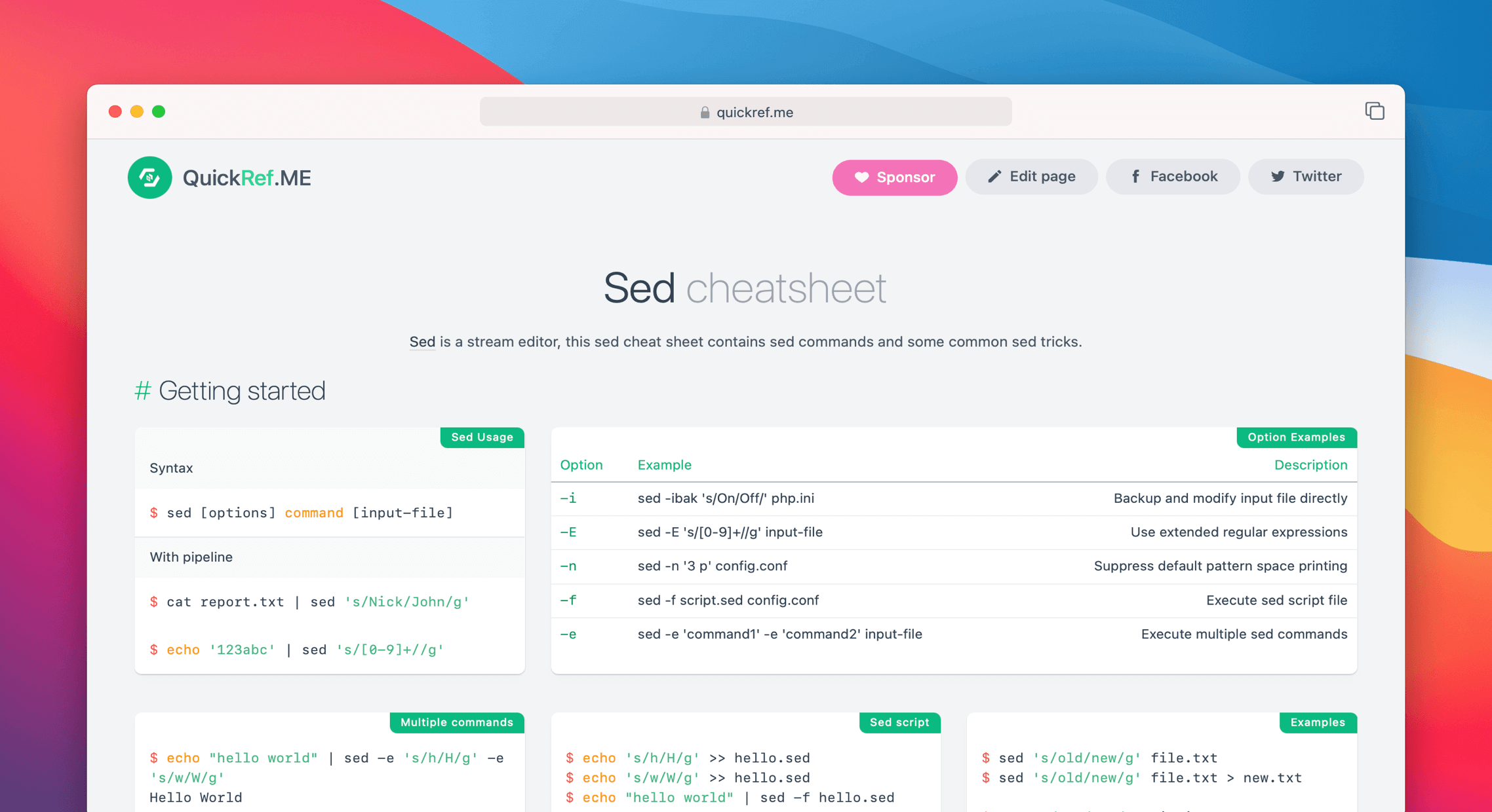 Sed Command Cheat Sheet & Quick Reference