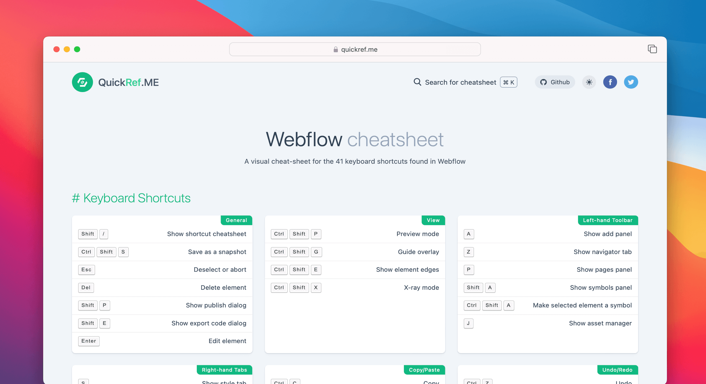 Webflow Cheat Sheet & Quick Reference